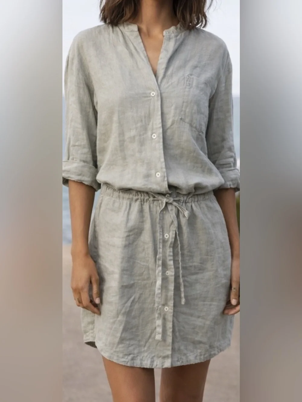 James Perse Linen Drawstring Shirt Dress Beige Women’s size 3 (Large)